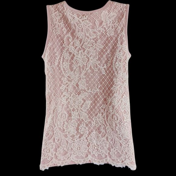 EST. 1946 Pink Lace Tank Top XS Blush Floral Overlay Romantic Sleeveless Blouse - Picture 5 of 8
